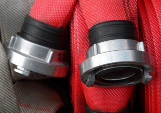 close up of red firehose
