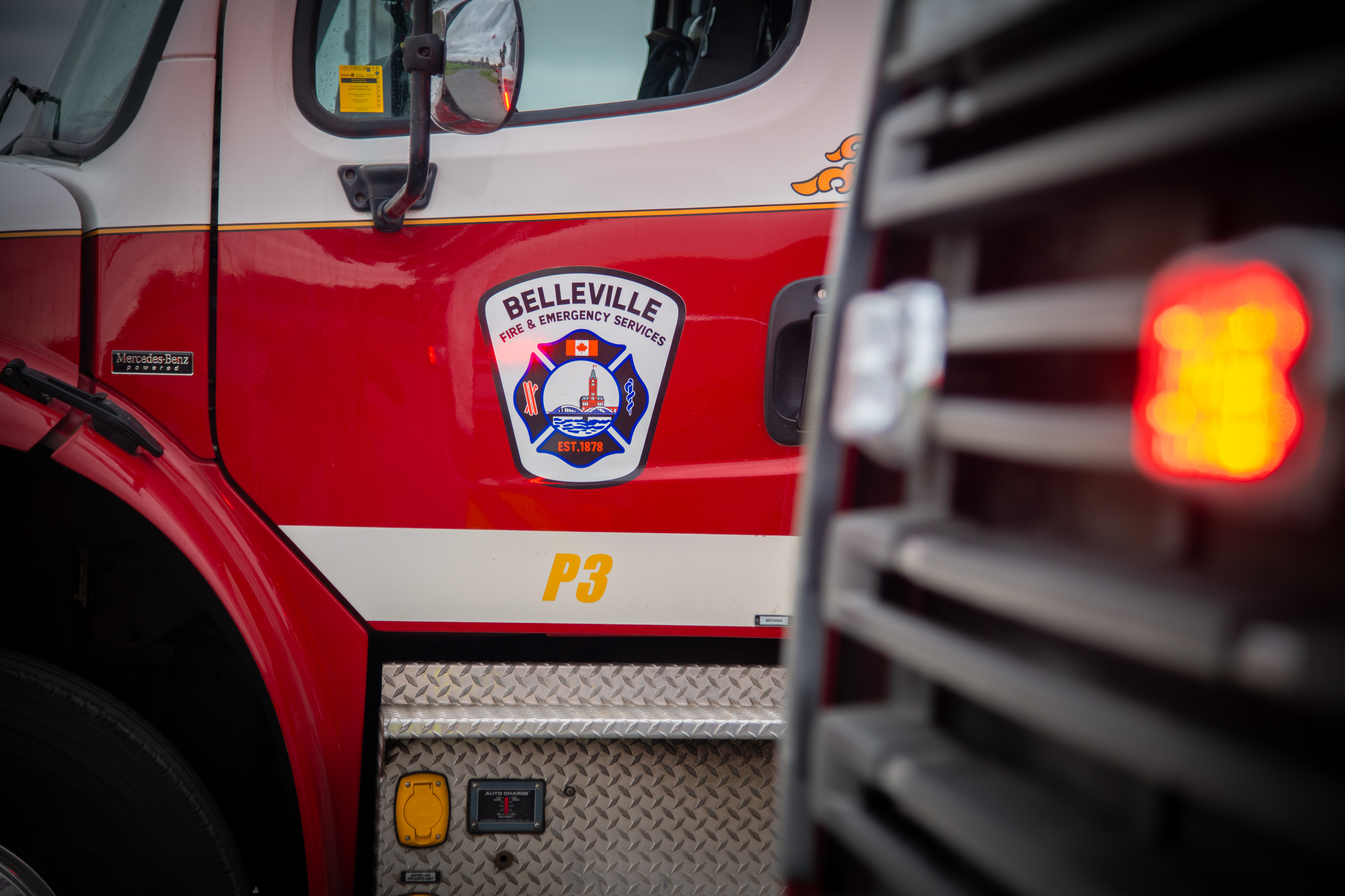 Fire truck with Belleville Fire and Emergency Services logo