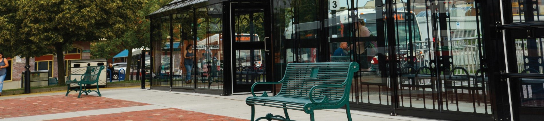 Cropped photo of transit terminal with benches